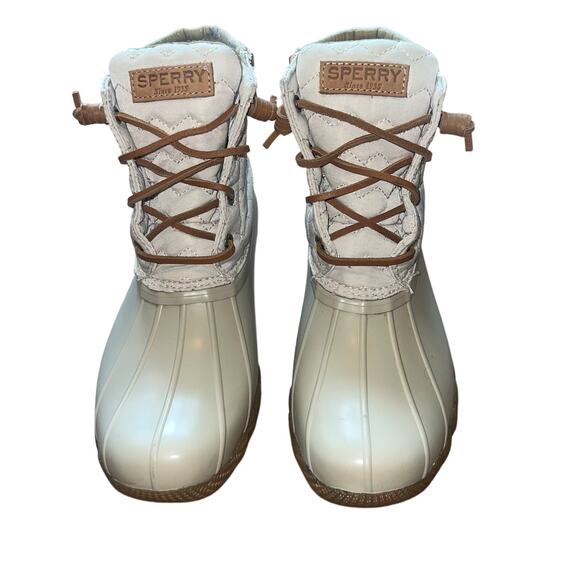 Sperry Chevron Quilt Duck Ivory Women’s Size 9 Waterproof Lace-Up Winter Boots - Picture 5 of 9